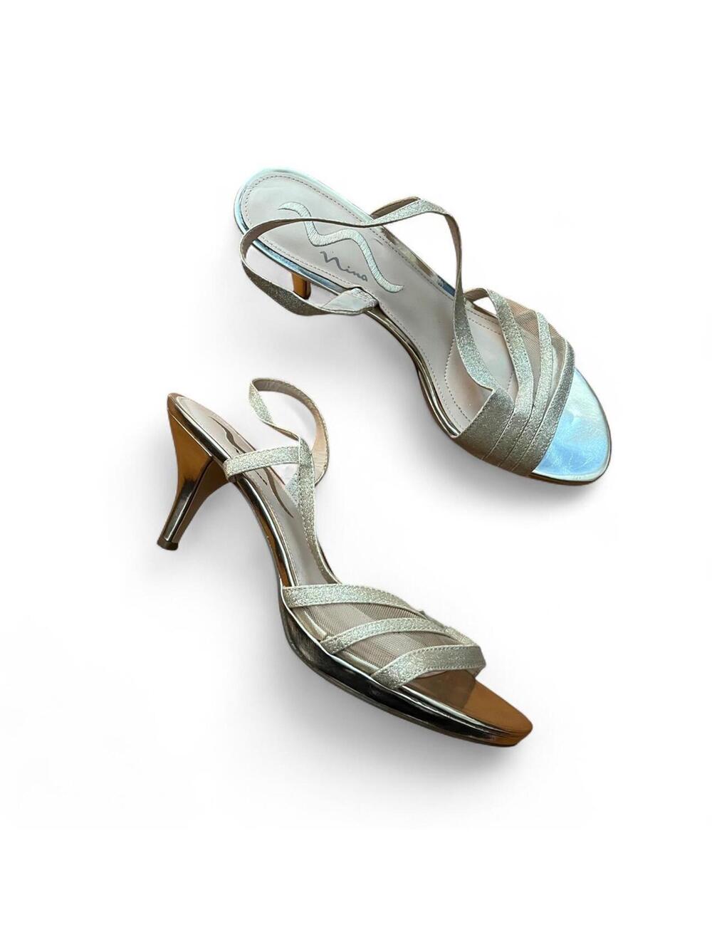Nina Gold Silver Glitter Strappy Heels Womens 9.5